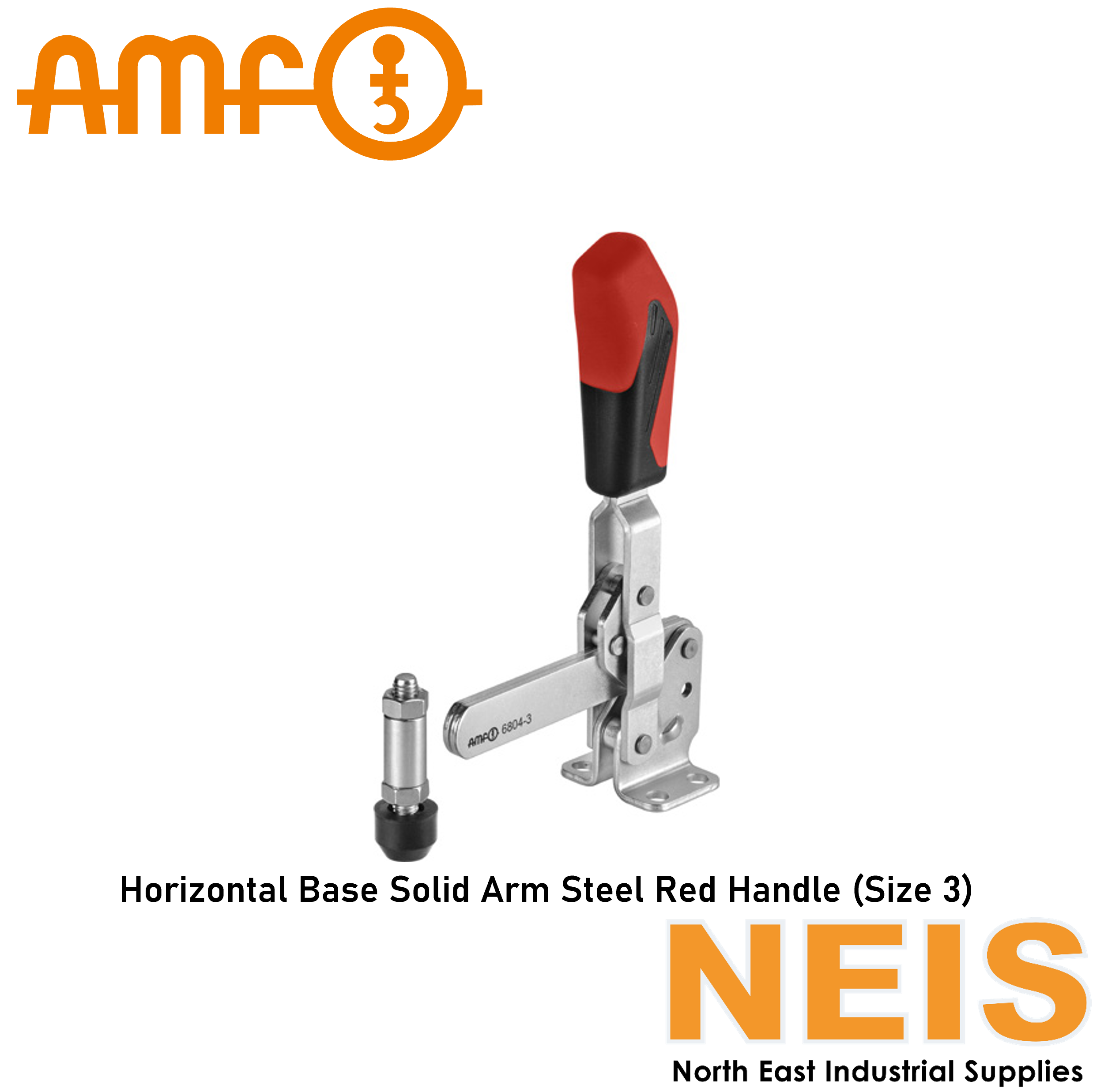 AMF Vertical Toggle Clamp Horizontal Base Solid Steel Red Size 3 6804