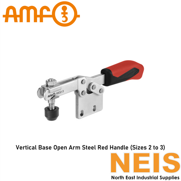 AMF Horizontal Toggle Clamps Vertical Base Open Arm Steel Red Handle 6832 - Galvanised, Passivated