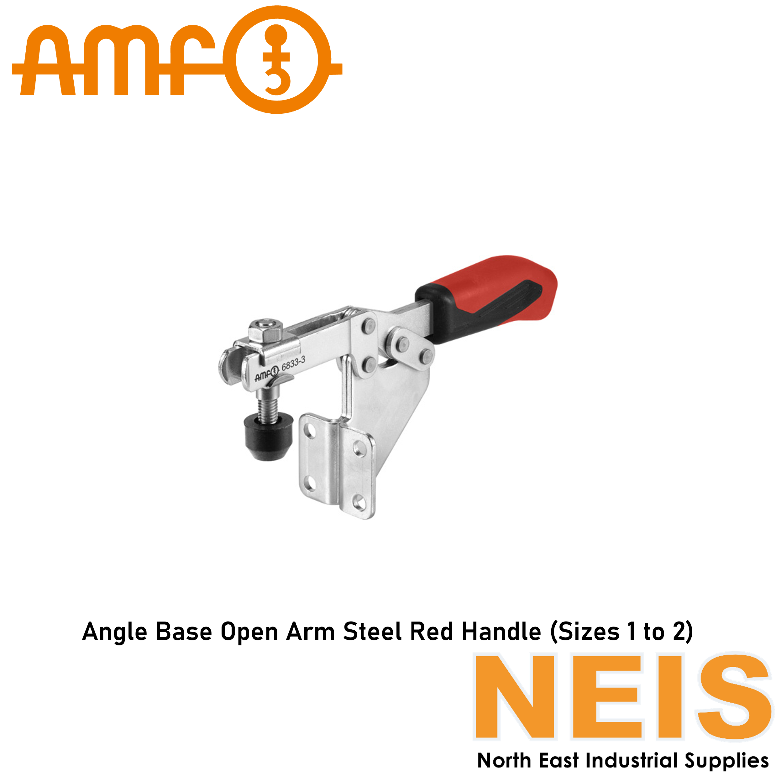AMF Horizontal Toggle Clamps Angle Base Open Arm Steel Red 6833