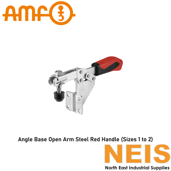 AMF Horizontal Toggle Clamps Angle Base Open Arm Steel Red Handle 6833 - Galvanised, Passivated