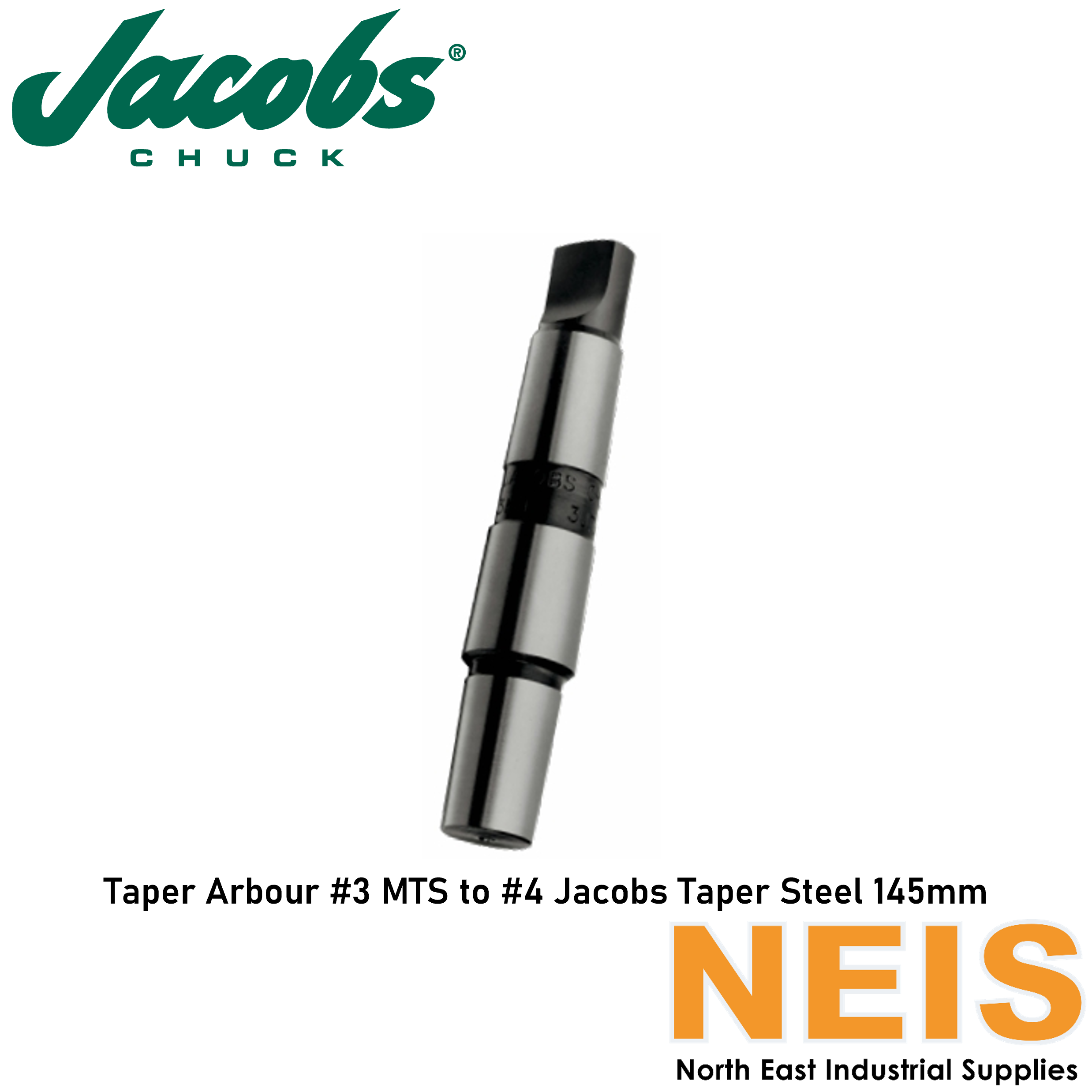 JACOBS Taper Arbour 3 Morse Taper to 4 Jacobs Taper Steel 145mm