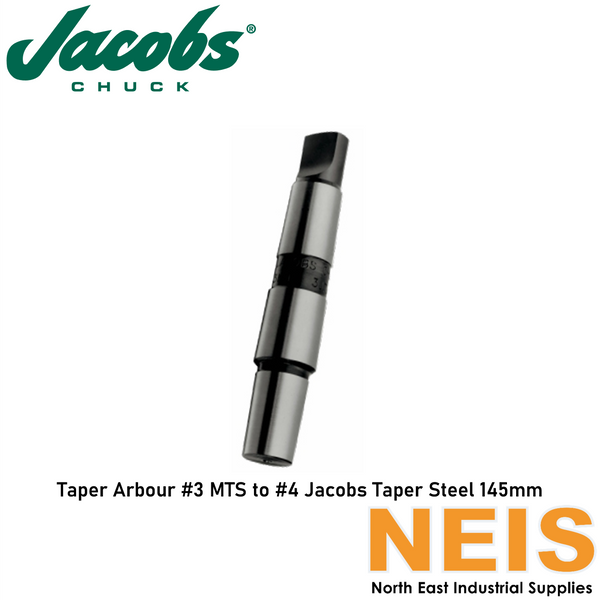 JACOBS Taper Arbour #3 Morse Taper to #4 Jacobs Taper Steel 145mm - CNC Machined