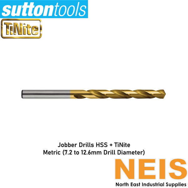SUTTON TOOLS TiNite Jobber Drills Metric (7.20-12.60 mm) D103 - M2 HSS