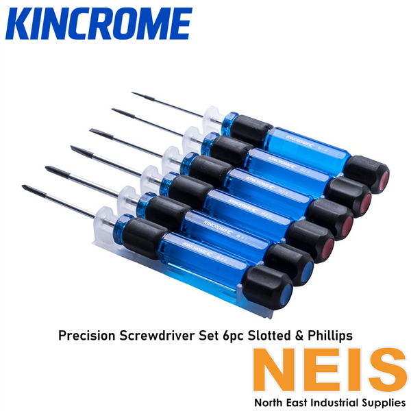 KINCROME Precision Screwdriver Set 6 Piece Steel Slot & Phillips K5015 - CrMo, Acetate