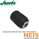 JACOBS Keyless Chuck Hand-Tite Steel & Nylon 2-13mm 3/8-24 UNF Mount - Steel, Nylon, Hammer Drill