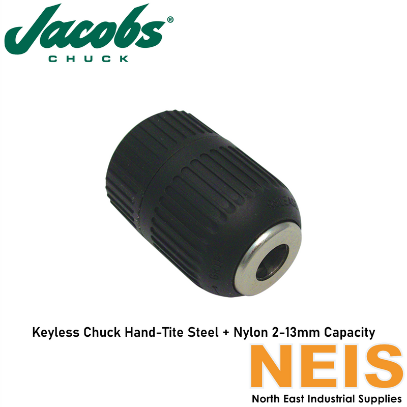 JACOBS Keyless Chuck Hand-Tite Steel & Nylon 2-13mm 3/8-24 UNF Mount - Steel, Nylon, Hammer Drill