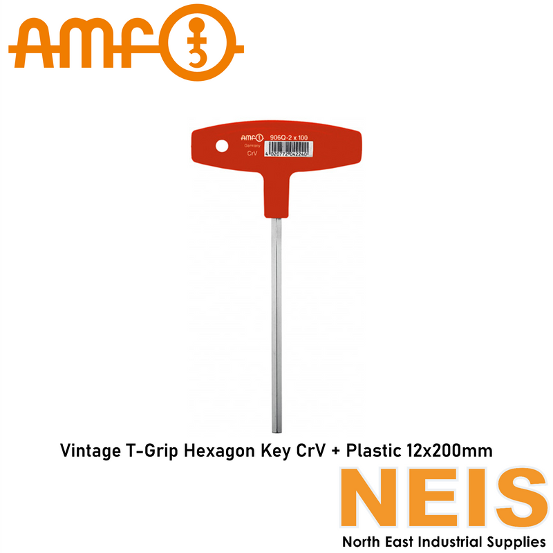 AMF T-Grip Hexagon Key 906Q Metric 12x200mm - Vintage, Chrome-Vanadium