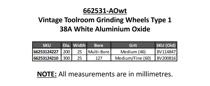 NORTON Toolroom Grinding Wheels Type 1 White Aluminium Oxide