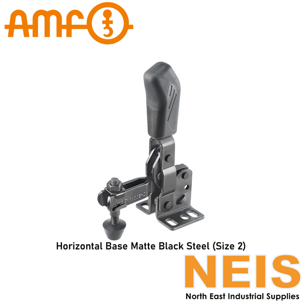 AMF Vertical Toggle Clamp Horizontal Base Matte Black Steel Size 2 6800B-90183 - Open Arm