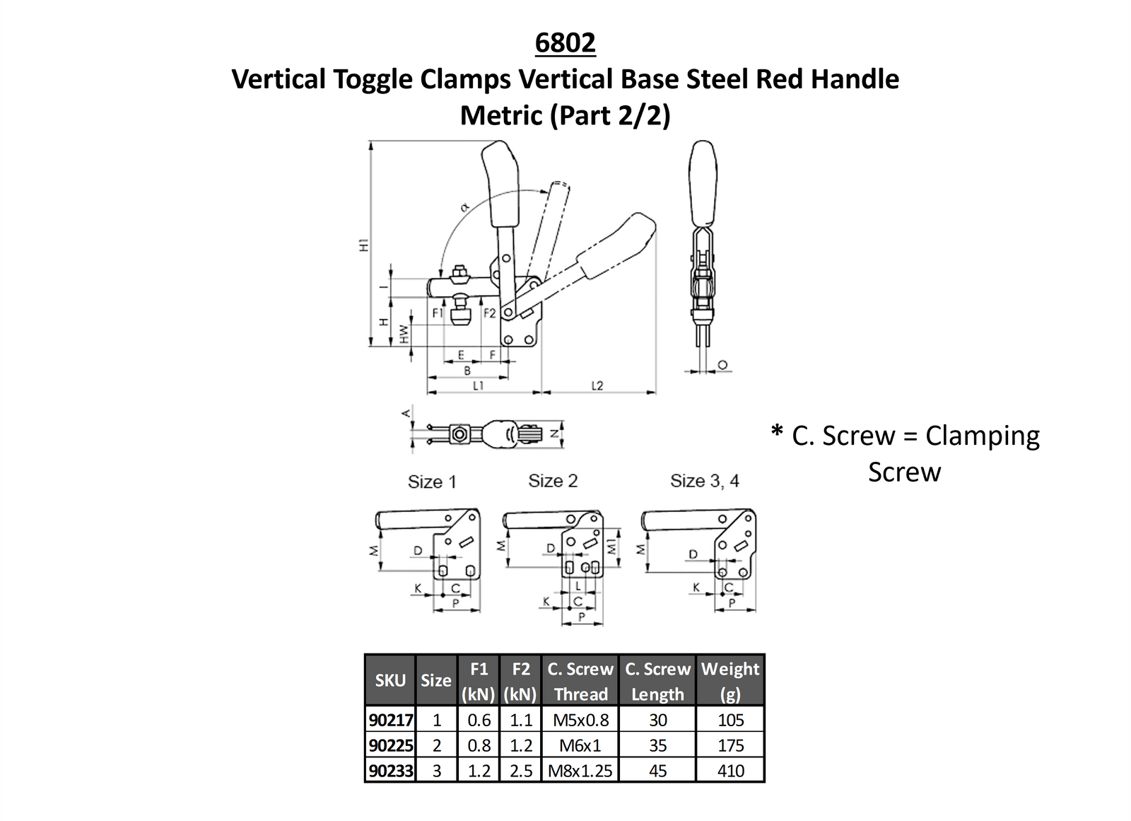AMF Vertical Toggle Clamps Vertical Base Steel Red Handle 6802