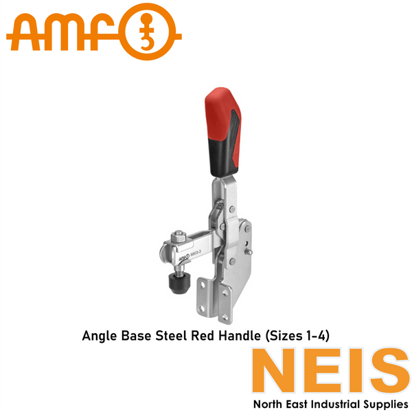 AMF Vertical Toggle Clamps Angle Base Steel Red Handle 6803 - Open Arm, Galvanised, Passivated