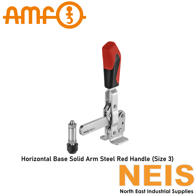 AMF Vertical Toggle Clamp Horizontal Base Solid Arm Steel Red Size 3 6804-90431 - Galvanised, Passivated