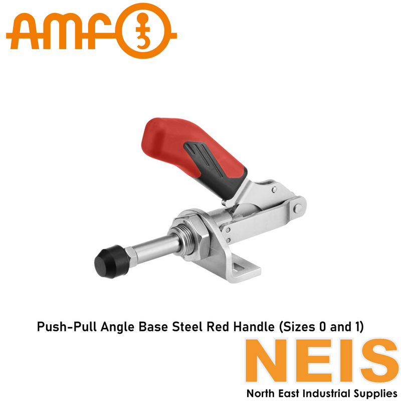 AMF Push-Pull Toggle Clamps Angle Base Steel Red Handle 6841 - Galvanised, Passivated