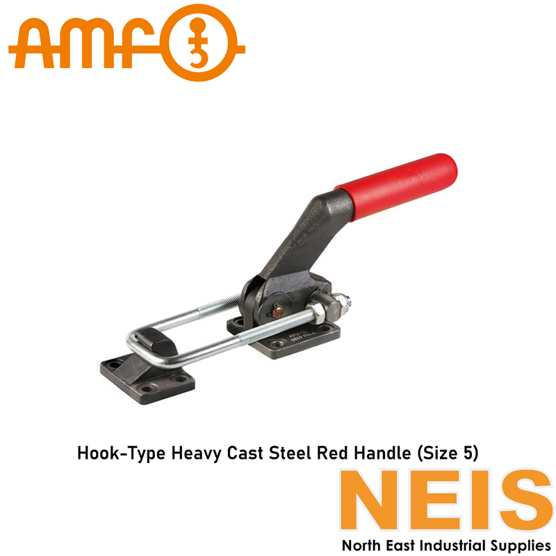 AMF Hook Toggle Clamp Heavy Cast Steel Red Handle Size 5 6849PH-93856 - Bluing, Zinc Plating