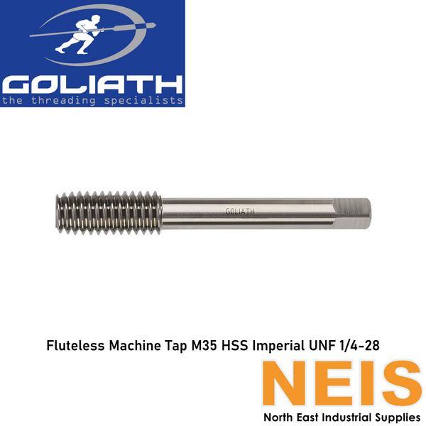 GOLIATH Fluteless Machine Tap Imperial UNF 1/4-28 - M35 HSS, Bright