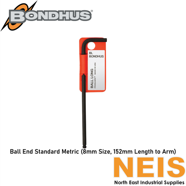 BONDHUS Ball End L-Wrench Standard Metric 8mm x 152mm BD15772 - Protanium, 25°, Chamfered