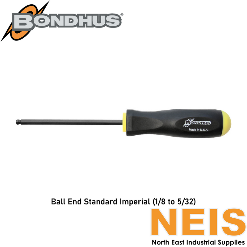 BONDHUS Ball End Screwdrivers Standard Imperial (1/8 to 5/32) BD011 - Protanium, Plastic, Rubber, Non-Slip