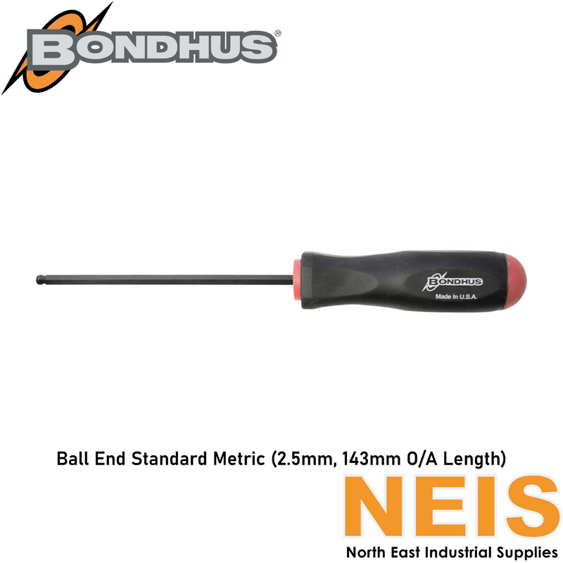BONDHUS Ball End Screwdriver Standard 143mm Metric 2.5mm BD40654 - Semi-Vintage, Protanium, Plastic, Rubber