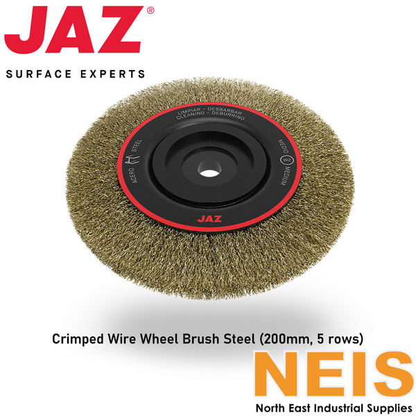 JAZ Crimped Wire Wheel Brush 200mm 5 Rows Coated Steel 0.3mm CT2005E99 - Medium, Multi-Thread Nut, 4.5k RPM