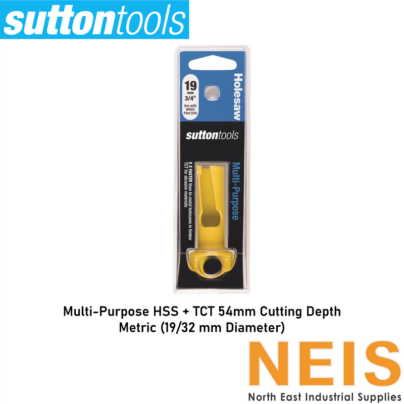 SUTTON TOOLS TCT Holesaws w/Quick Release Adapter 19-44mm H111 - 54mm Cut Depth