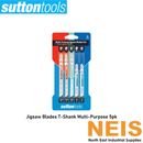 SUTTON TOOLS Jigsaw Blade Set Multi-Purpose T-Shank 5pk H4900005 - Carbon Steel/HSS