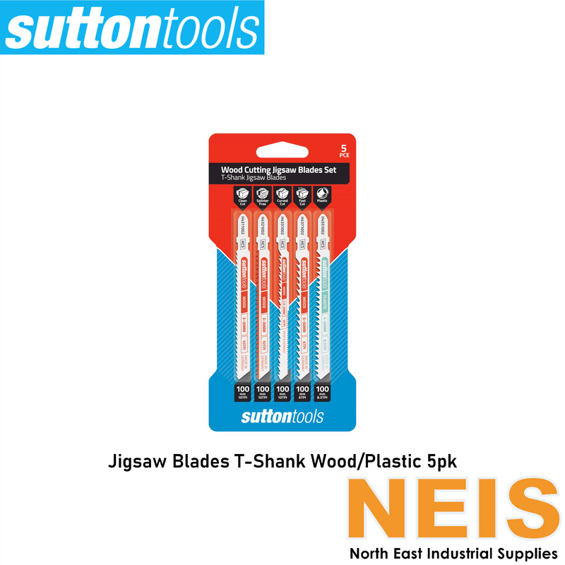 SUTTON TOOLS Jigsaw Blade Set Wood/Plastic T-Shank 5pk H4910005 - Carbon Steel