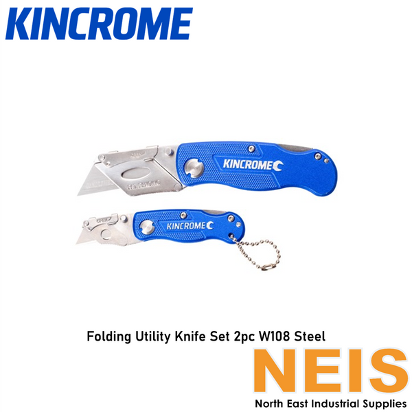 KINCROME Folding Utility Knife Set 2 Piece W108 Steel K060022 - Aluminium, Stainless Steel, Lock-Back, Spare Blades