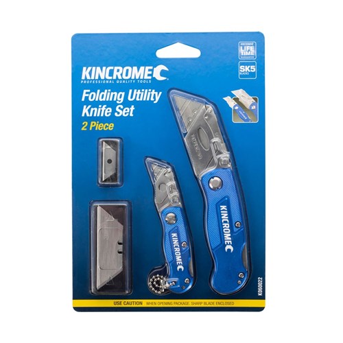 KINCROME Folding Utility Knife Set 2 Piece W108 Steel K060022 - Aluminium, Stainless Steel, Lock-Back, Spare Blades