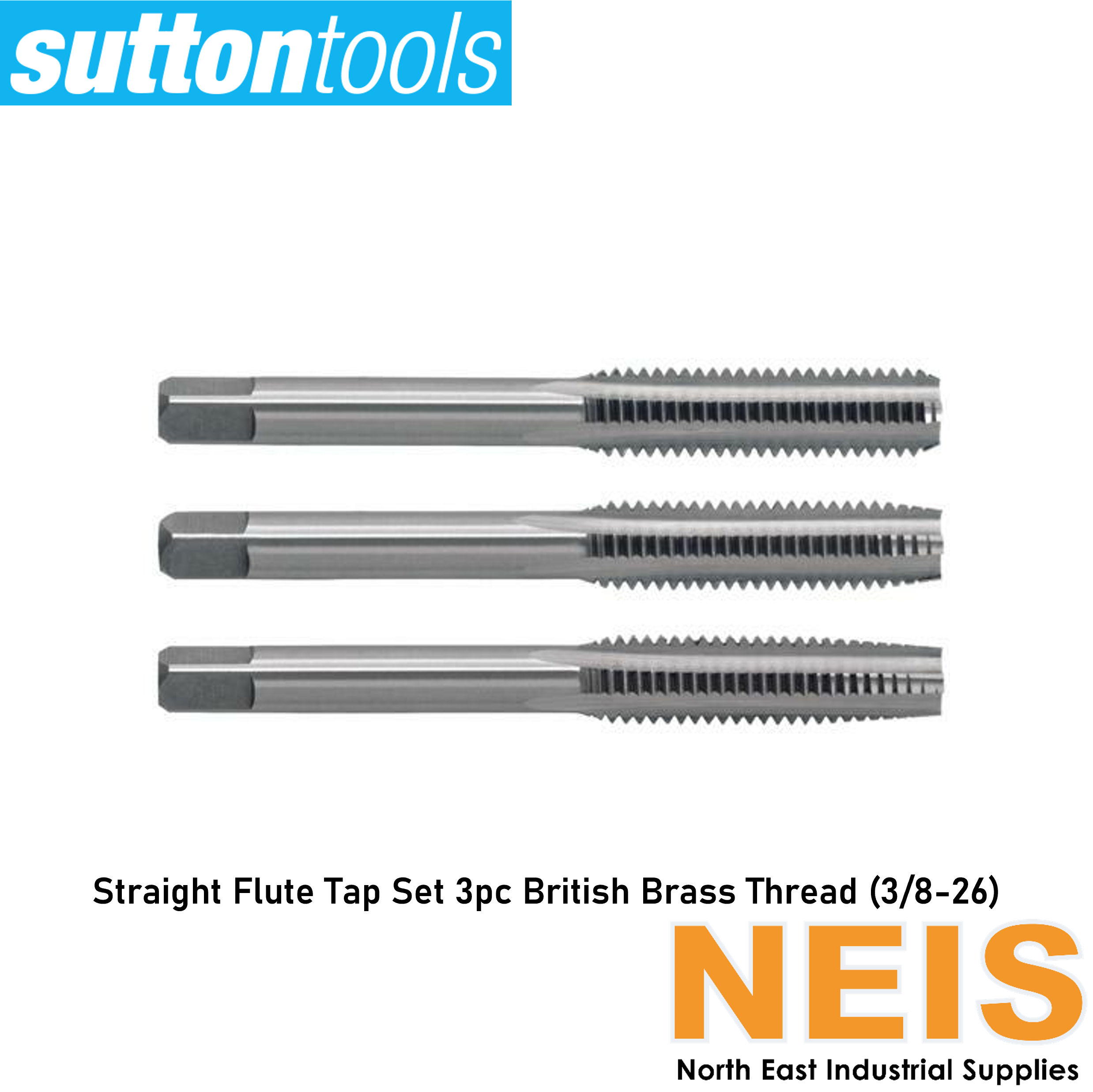 SUTTON TOOLS Straight Flute Tap Set 3pc BBT 3/8-26 M2390953 - 55°