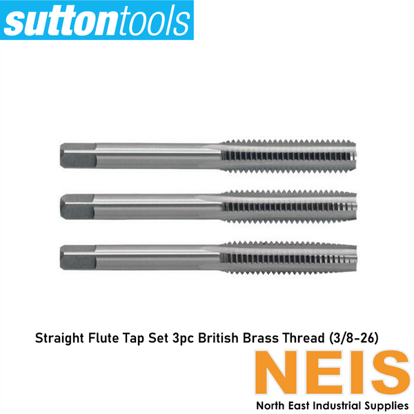 SUTTON TOOLS Straight Flute Tap Set 3pc Taper/Inter/Bott BBT 3/8-26 M2390953 - Tungsten-Chrome, 55°