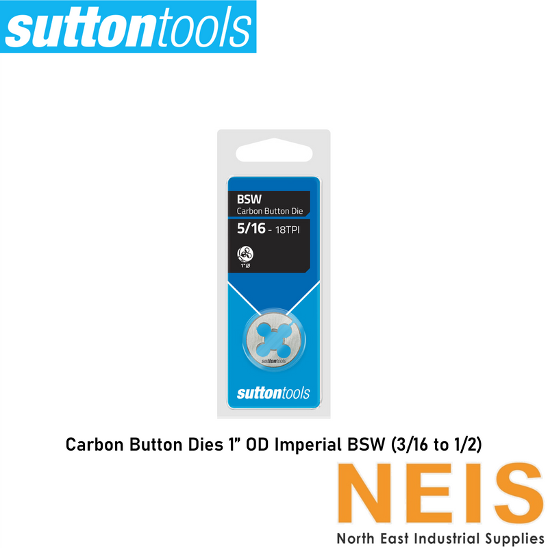 SUTTON TOOLS Carbon Button Dies 1" Outer Diameter Imperial BSW (3/16 to 1/2) M418 - 55°