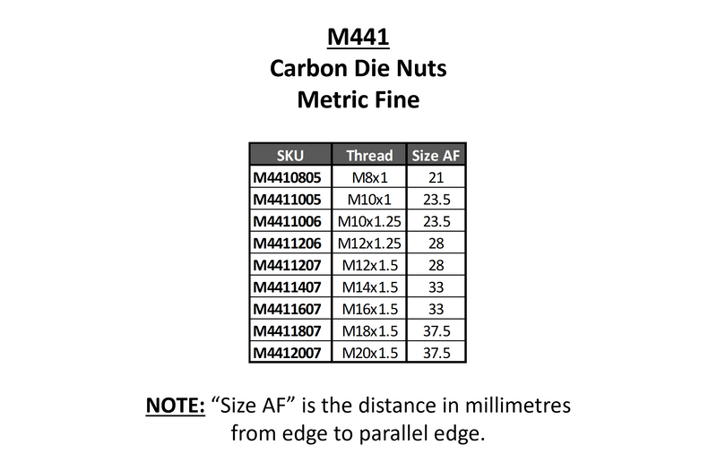 SUTTON TOOLS Carbon Die Nuts Metric Fine (M8 to M20) M441 - 60°