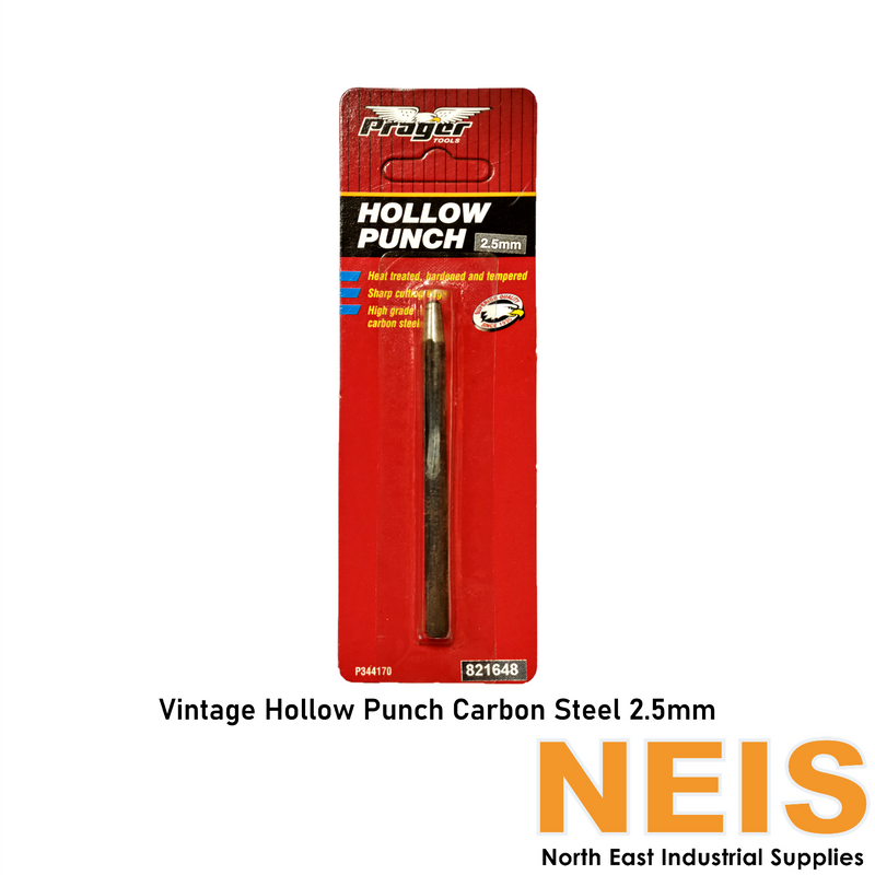 PRAGER Hollow Punch Vintage Carbon Steel Metric 2.5mm - Heat Treated, Hardened, Tempered