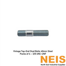 Vintage Tap-End Stud Bolts 40mm Imperial 3/8 UNC-UNF Packs of 4 - Steel