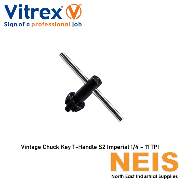 VITREX Vintage Chuck Key T-Handle S2 Imperial 1/4 11 TPI - Steel, Nickel