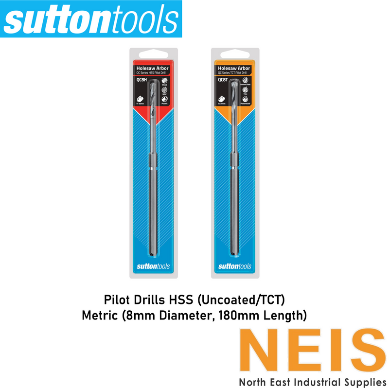 SUTTON TOOLS Holesaw Pilot Drils Metric 8x180mm HSS/TCT H110 - QC, WHC